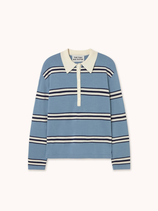 The Tiny Big Sister Stripes Knitted Polo in Blue