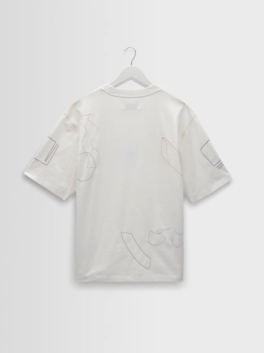 Wax Milton SS Embroidered Shapes T-shirt in Ecru