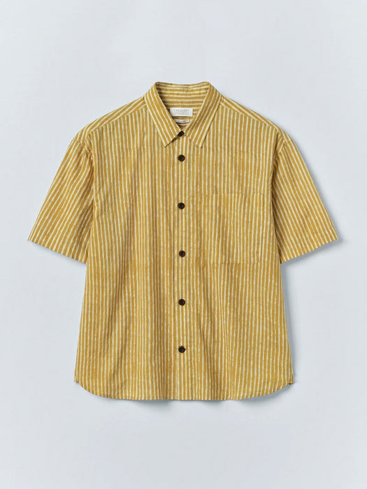 Toast Men Dabu Print Stripe Shirt in Turmeric