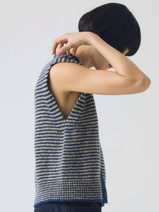 Toast V-Neck Tank in Ink / Biscuit Donegal