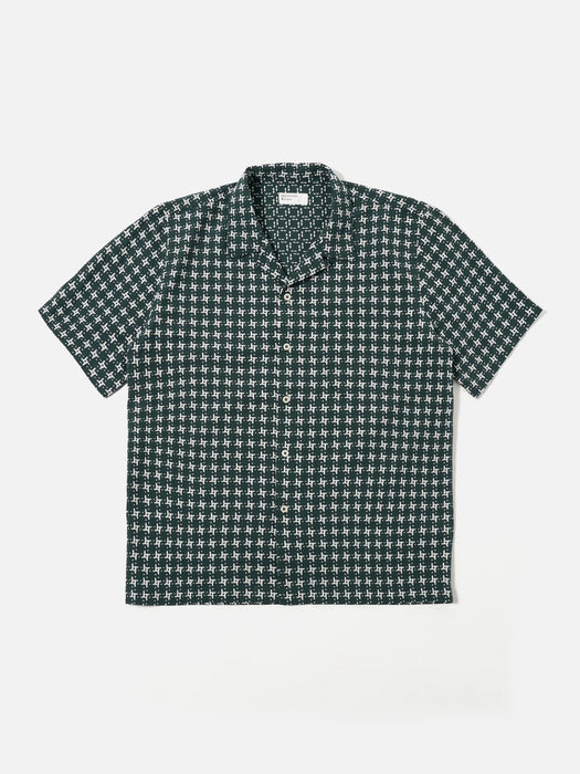 Universal Works Road Shirt in Rhodes Green / White