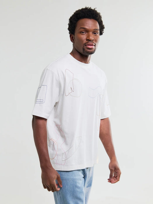 Wax Milton SS Embroidered Shapes T-shirt in Ecru