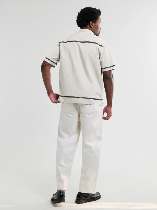 Wax Didcot Border Applique Shirt in Ecru / Black