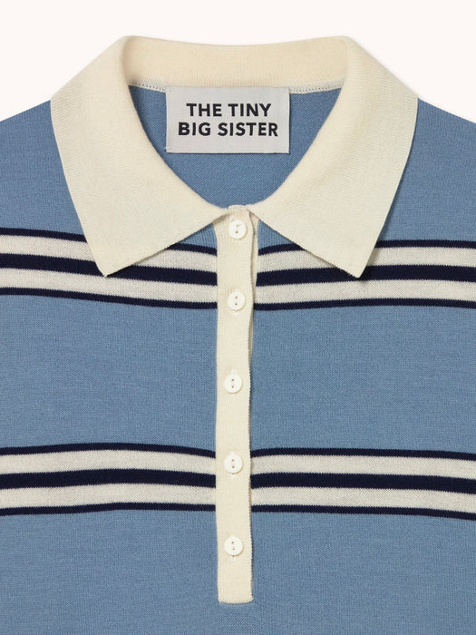 The Tiny Big Sister Stripes Knitted Polo in Blue