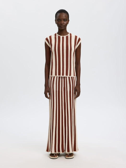 Selected Womens Lina Knit Top in Birch / Cherry