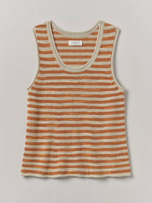 Toast Stripe Linen Knitted Vest in Parchment / Butterscotch