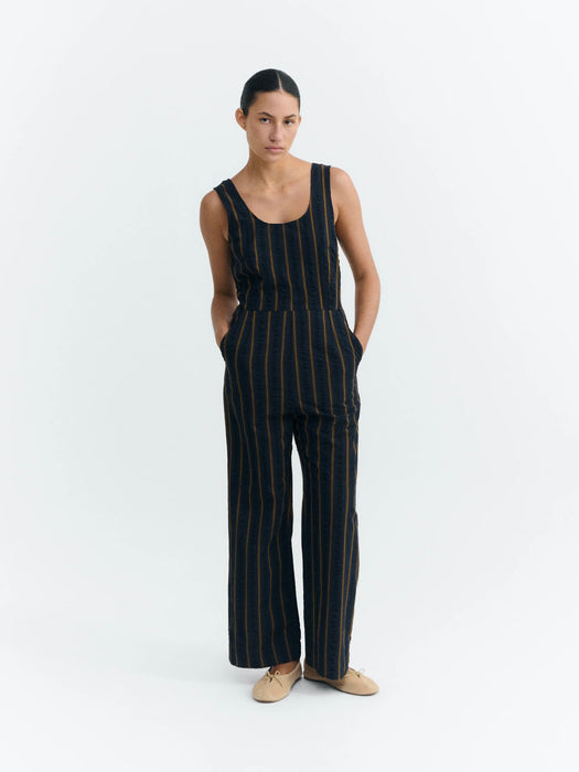 Thinking Mu Rafflesia Jumpsuit in Portbou Seersucker Stripes