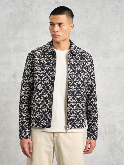 Wax Eldon Jacket in Navy Ecru Flower Jacquard