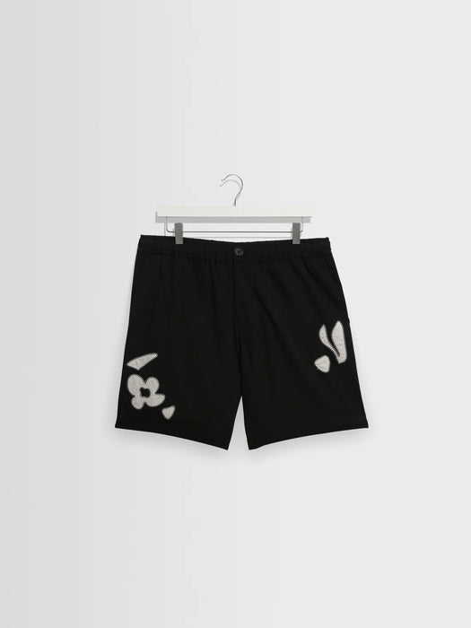 Wax Kurt Abstract Applique Short in Black/Beige