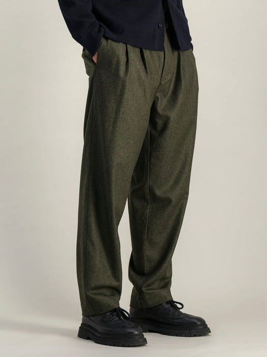 Parages Double Pleat Flannel Pant in Brownish Olive Mel