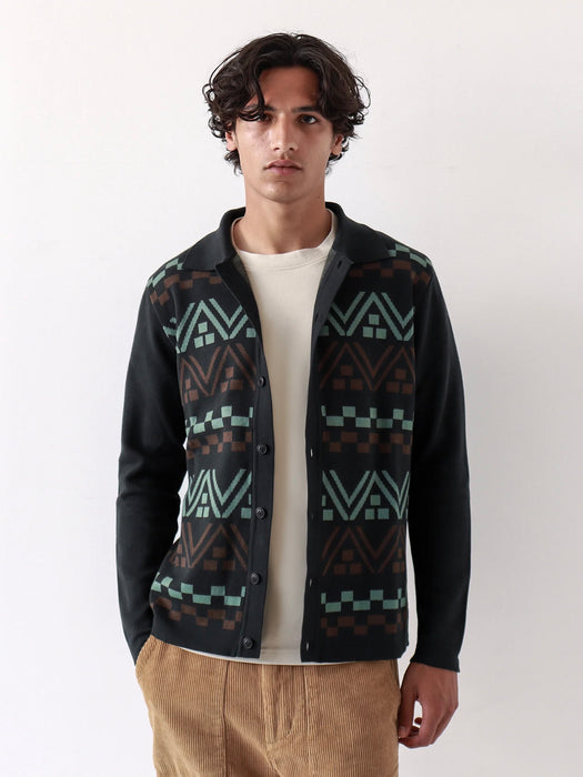 Far Afield Zigger Cardigan in Black Peysa Stripe