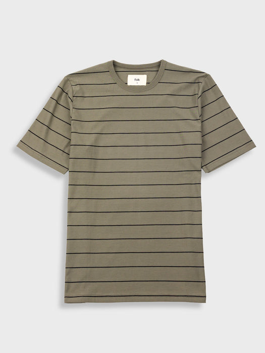 Folk Men Microstripe Tee in Olive / Black