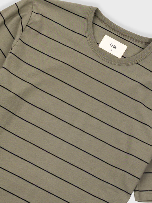 Folk Men Microstripe Tee in Olive / Black