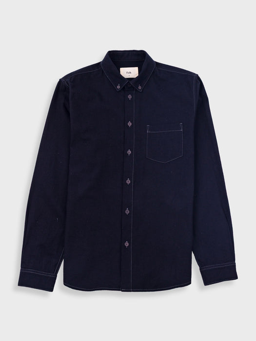 Folk Men Relaxed Shirt in Black Flannel
