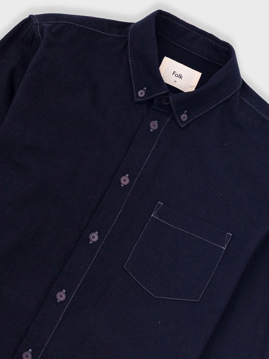 Folk Men Relaxed Shirt in Black Flannel