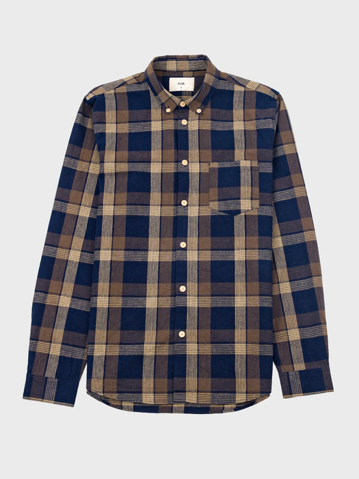 Folk Men Relaxed Shirt in Navy Olive Check