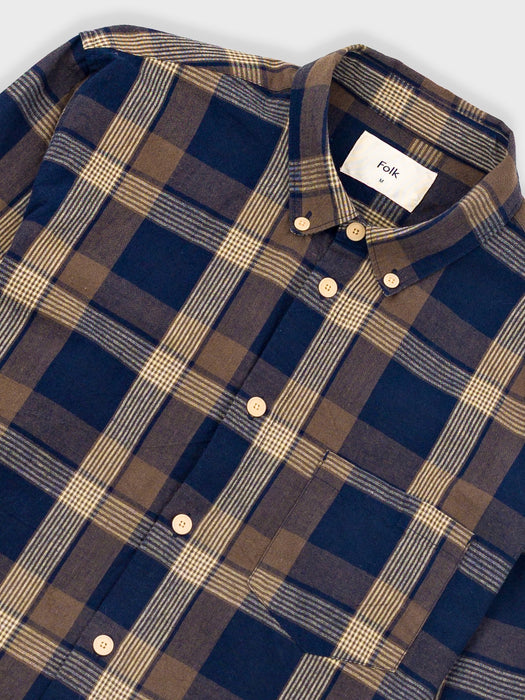 Folk Men Relaxed Shirt in Navy Olive Check