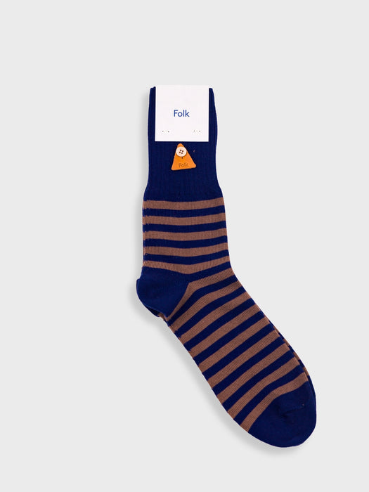 Folk Stripe Socks in Brown / Navy