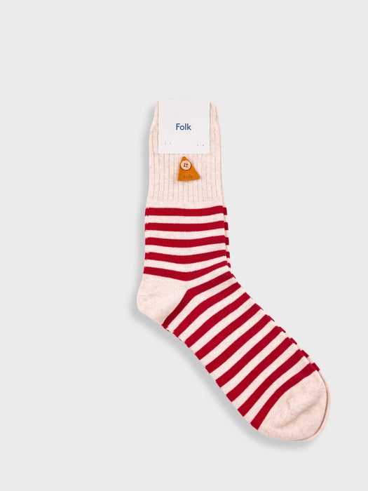 Folk Stripe Socks in Crimson / Stone