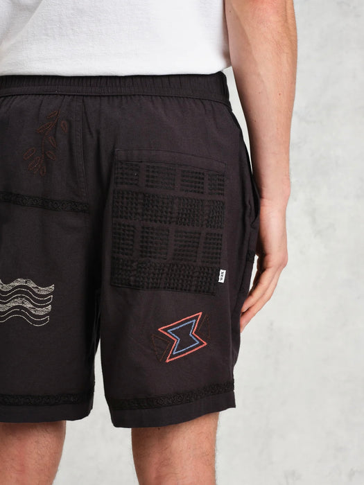 Wax Kurt Short in Navy Multi Doodle Embroidery