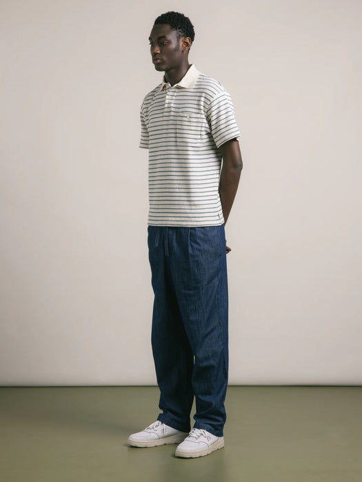 Kestin Dunn Polo in Ecru / Green Stripe