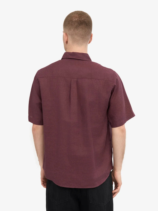 Colorful Standard Linen SS Shirt in Oxblood Red