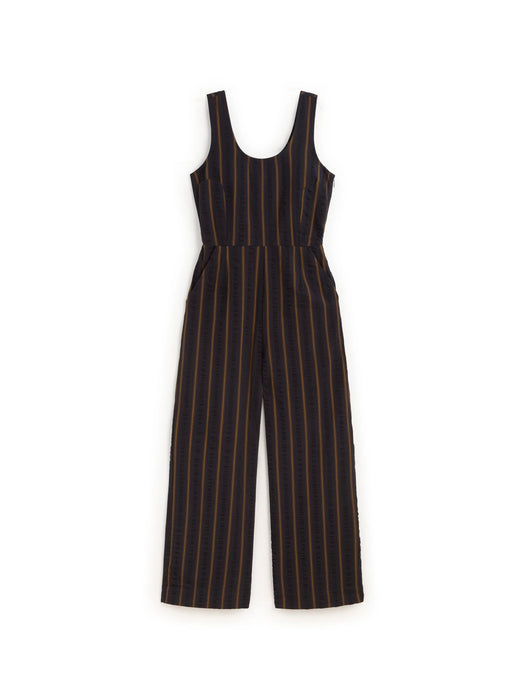 Thinking Mu Rafflesia Jumpsuit in Portbou Seersucker Stripes