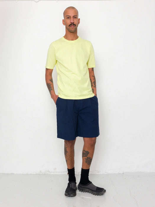 Folk Men Elasticated Wide Short in Navy Crinkle Stripe