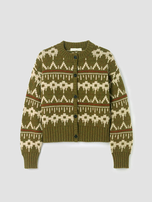 Beaumont Organic Sugi-Sue Fairisle Cardigan in Olive Marl