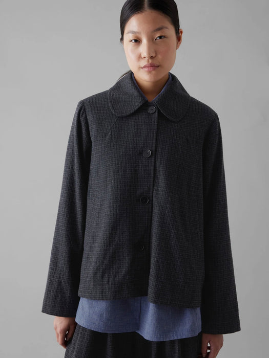 Toast Seersucker Round Collar Jacket in Black Indigo