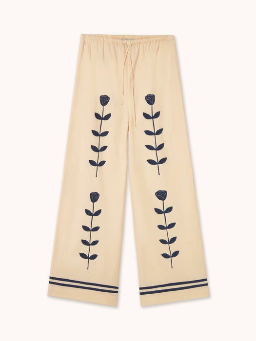The Tiny Big Sister Flowers Elasticated Pant in Light Cream