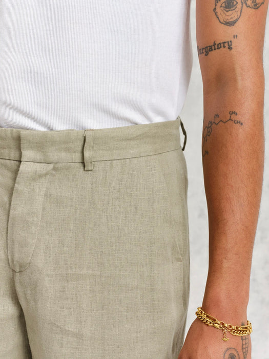 Wax Alp Smart Trouser in Pale Khaki Linen