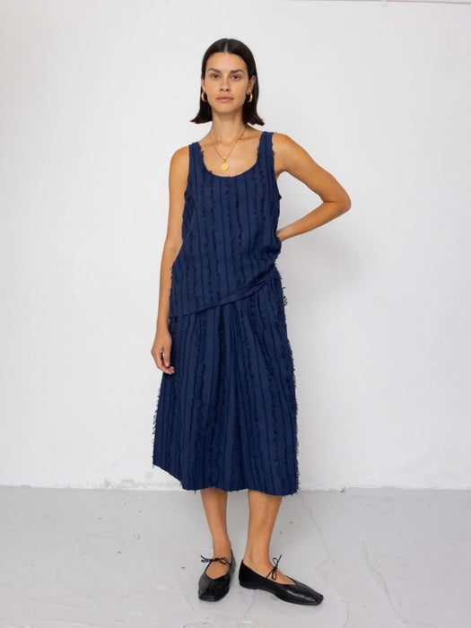 Folk Women Pleated Scoop Back Vest in Dark Navy Cutwork