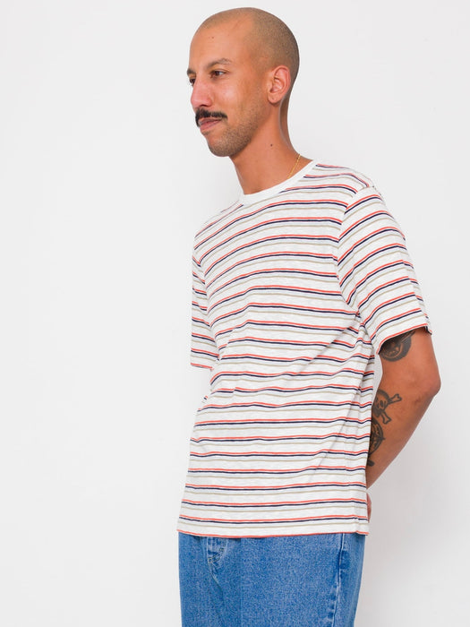 Folk Men Multistripe T-Shirt in Ecru & Red Oxide Mix