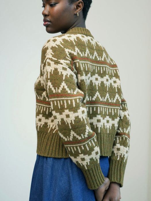 Beaumont Organic Sugi-Sue Fairisle Cardigan in Olive Marl