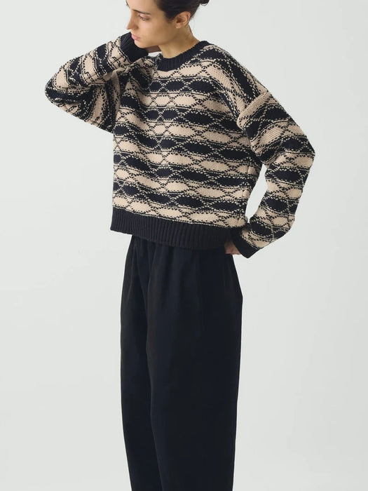 Toast Women Jacquard Stripe Sweater in Navy/Ecru