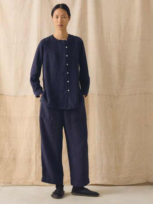 Toast Barrel Leg Trouser Blueberry Linen