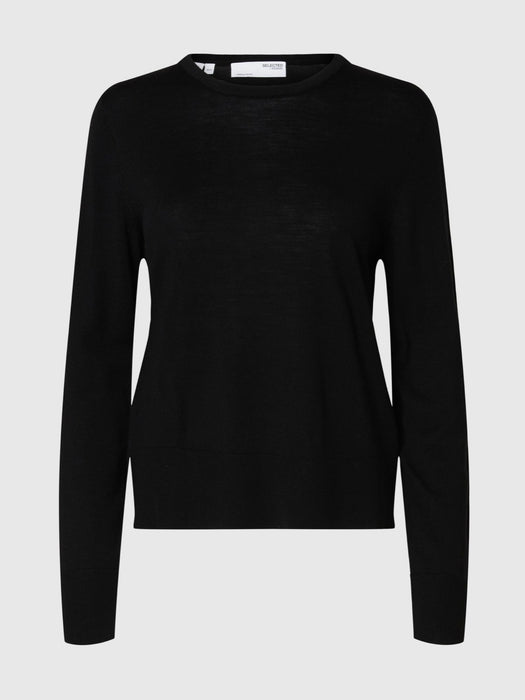 Selected Femme Merino O-Neck Knit in Black