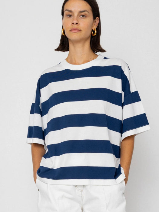 Folk Women Boyfriend T-Shirt in Off-White / Indigo Blue