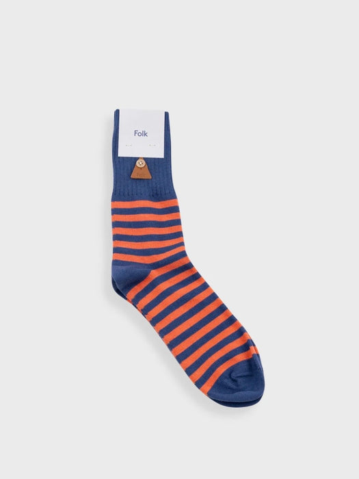 Folk Men Stripe Socks in Orange & Blue