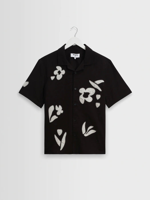 Wax Didcot Abstract Applique Shirt in Black / Beige