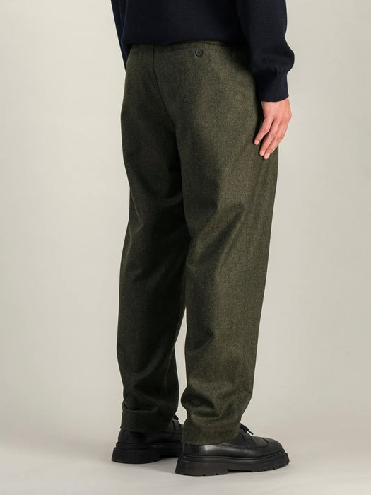 Parages Double Pleat Flannel Pant in Brownish Olive Mel