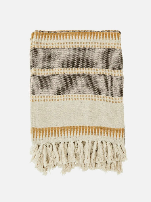 Recycled Cotton Throw in Ecru, Brown & Honey