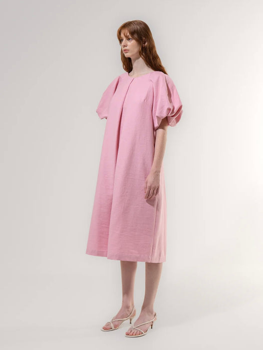Emin & Paul Textured Puff Sleeve Dress in Pink