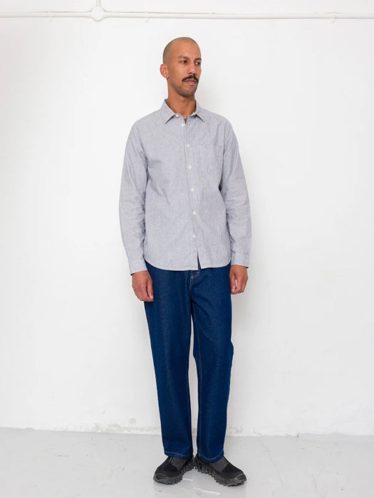 Folk Men Relaxed Fit Shirt in Black Microstripe Linen