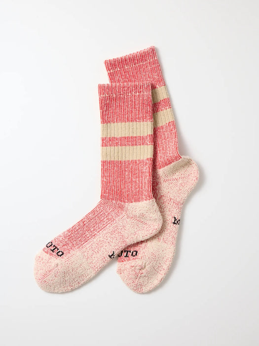Rototo Pile Stripe Marl Socks in Red / Beige