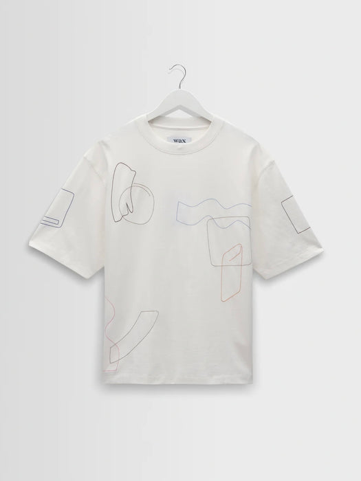 Wax Milton SS Embroidered Shapes T-shirt in Ecru
