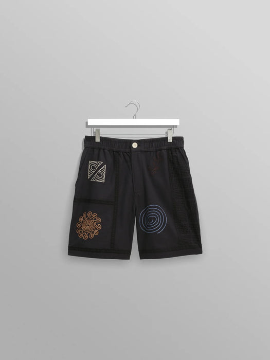 Wax Kurt Short in Navy Multi Doodle Embroidery