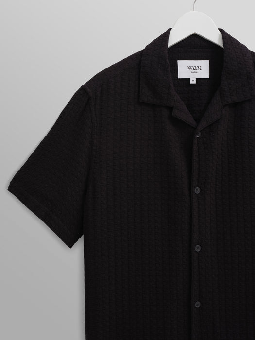 Wax Didcot Shirt in Texture Wave Stripe Black