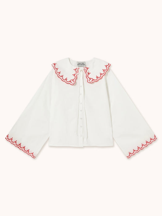 The Tiny Big Sister Embroidered Neck Shirt in Off-White